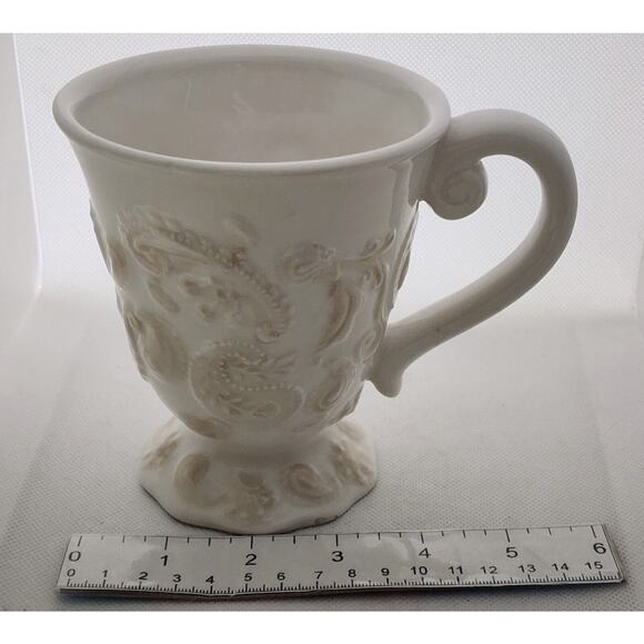 Cups/Mugs-Roscher-Cream on Cream-"Paisley Collection"-Relief-Footed-Set of 3 - Picture 15 of 15